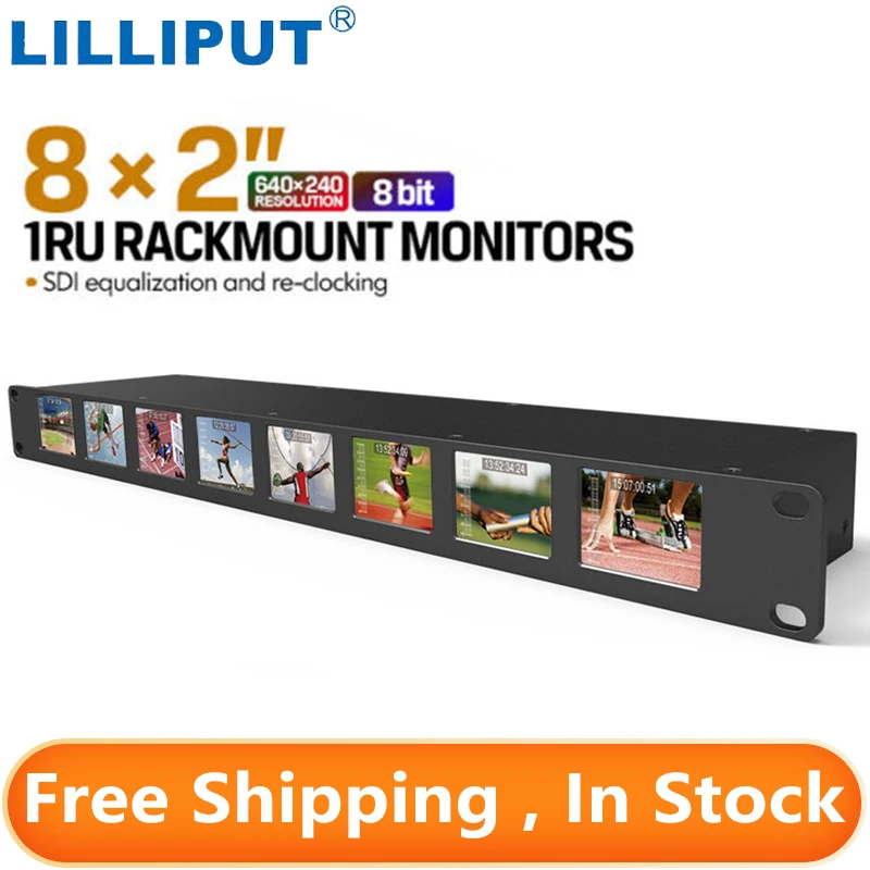 

Lilliput RM-0208S Monitor 8*2" 1RU Rackmount Monitor Broadcast Screens 3G SDI Monitor with Equalization & Re-clocking
