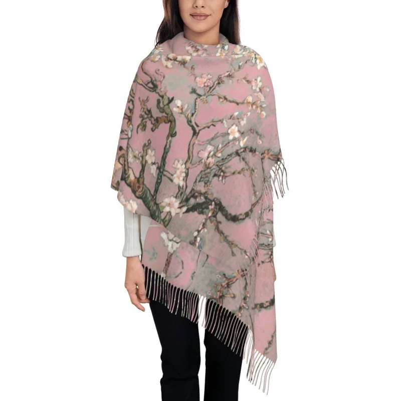 

Lady Long Almond Blossoms By Vincent Van Gogh Scarves Winter Fall Thick Warm Tassel Shawl Wraps Blossoming Almond Tree Scarf