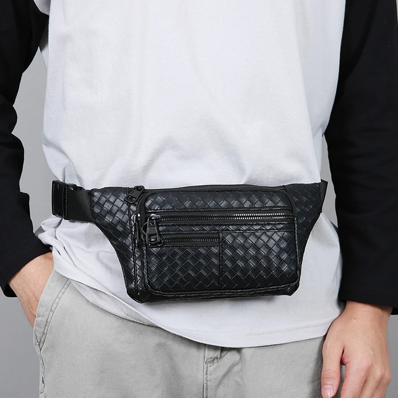 Men's Adjustable Waist Bag - Black Crossbody Backpack with Zip Closure | Suitable for Sports, Travel, Hiking, Cycling, and Parti