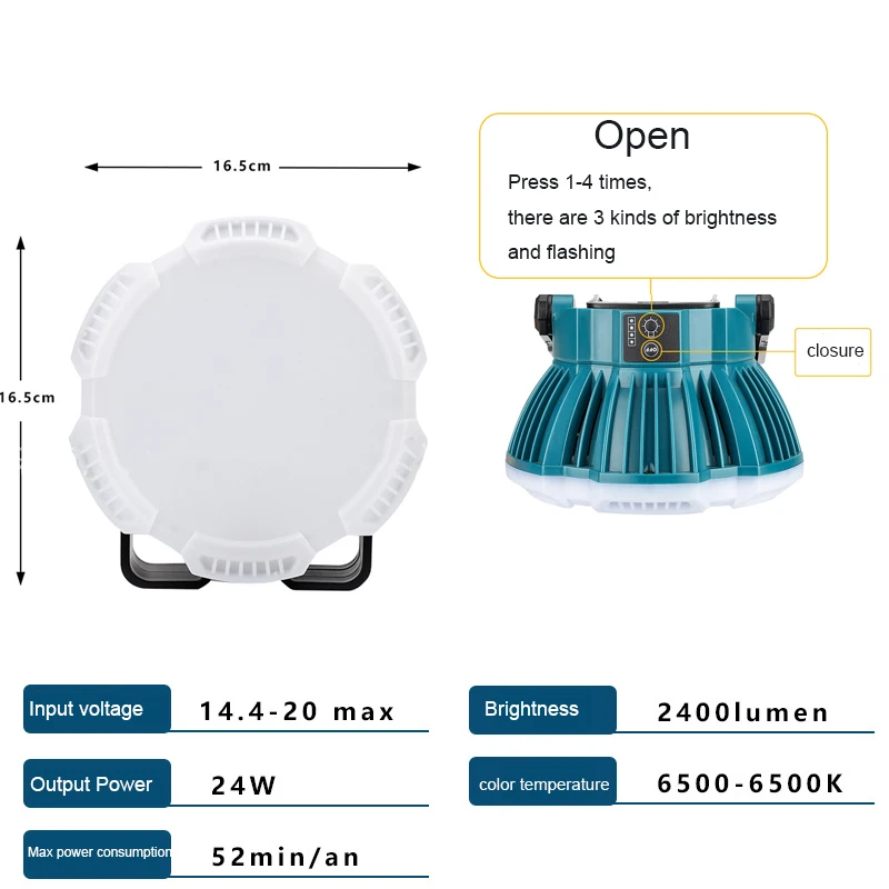 24W LED Work Light For Makita/Dewalt/Milwaukee/Bosch/Black Decker/Craftsman 18V Battery Outdoor Light Work Lamp 2400LM Portable