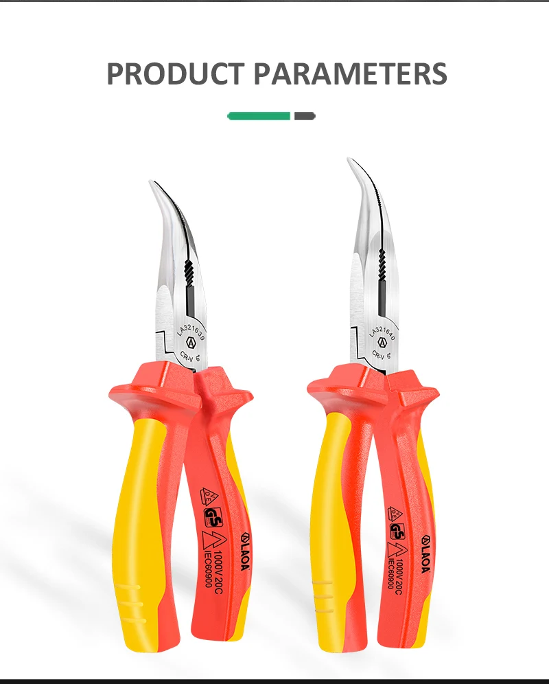 New 2024 LAOA VDE Curved Needle Nose Pliers Isolated Wire Cutter