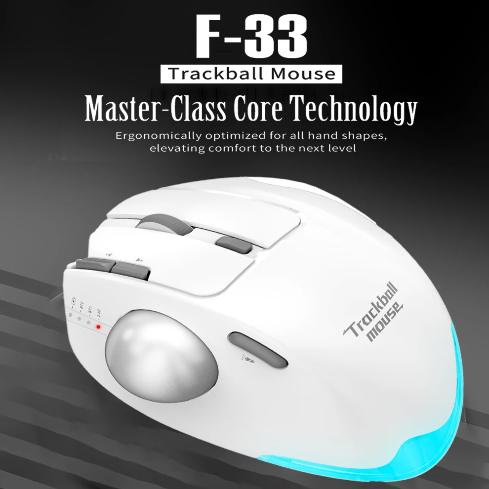 JOMAA Ergonomic Wireless Trackball USB Mouse with 4800 DPI/7 Programmable Buttons, Thumb Control Mice,3 Device Connection