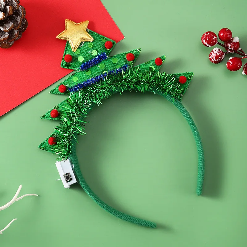 LED light Christmas headband elk horn snowflake Xmas tree headware for home girls women New Year gift hair headband hair accessories