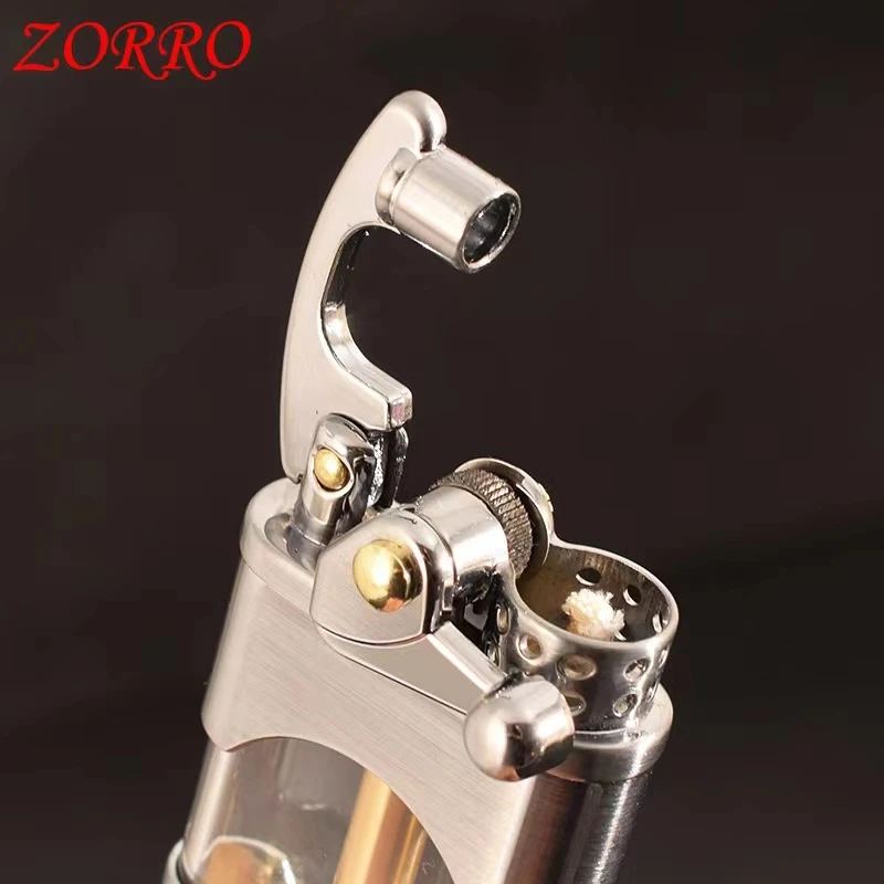 ZORRO Creative Rocker Kerosene Lighter Metal Visible Transparent Oil Bin Old Style Grinding Wheel Smoking Accessories Gadgets kerosene lighter,cigarette lighter