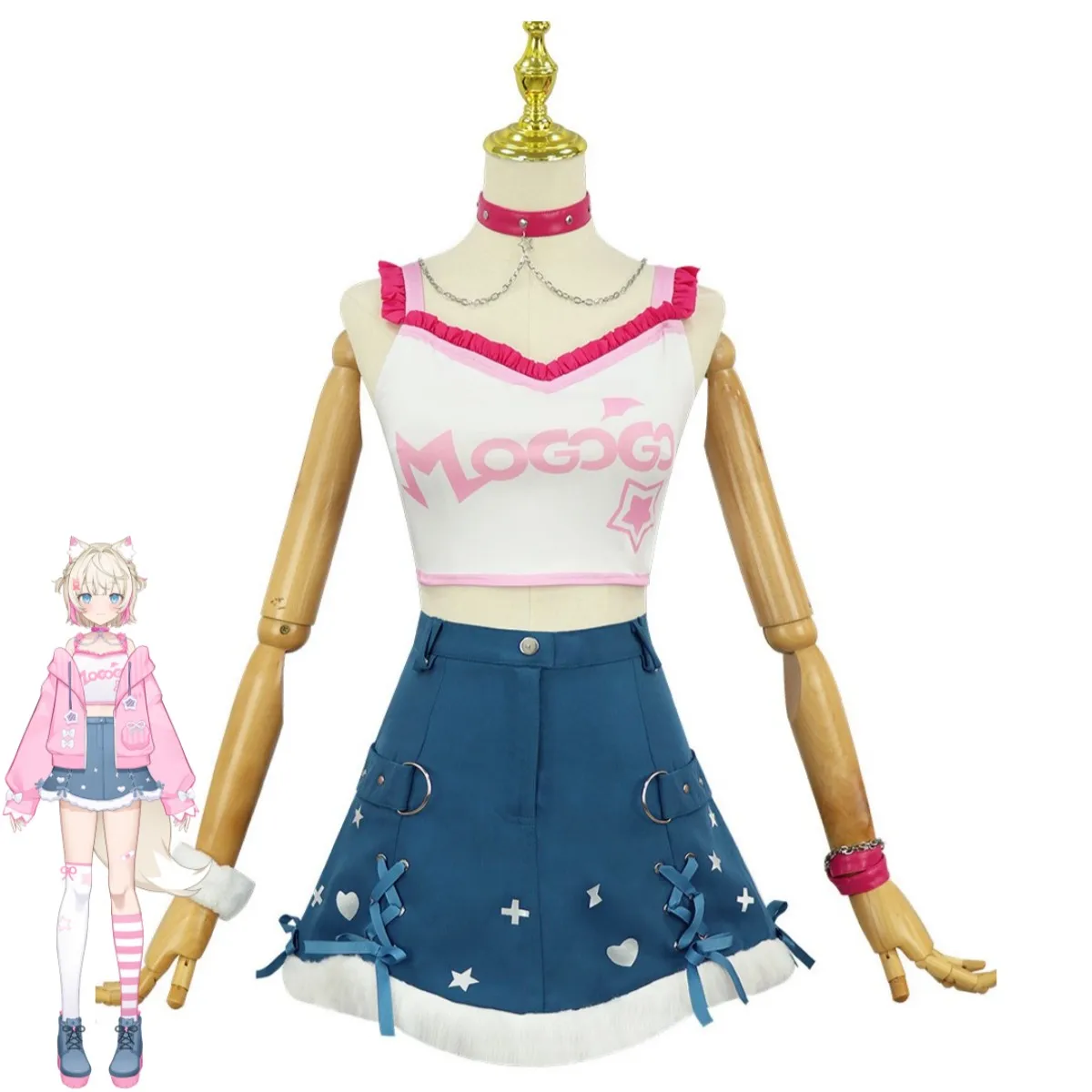 Women's Pink Hoodie Skirt Set with Wig