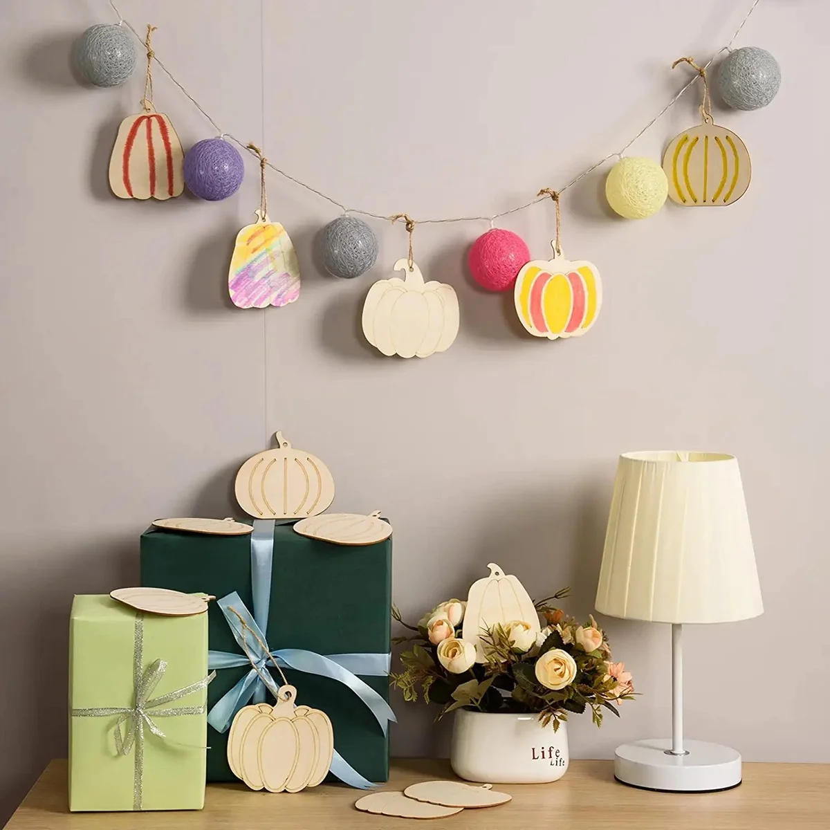 6pcs/set Wooden Pumpkin Hanging Craft DIY Painting Ornaments For Thanksgiving Home Door Garden Decorations Kids Gifts Supplies