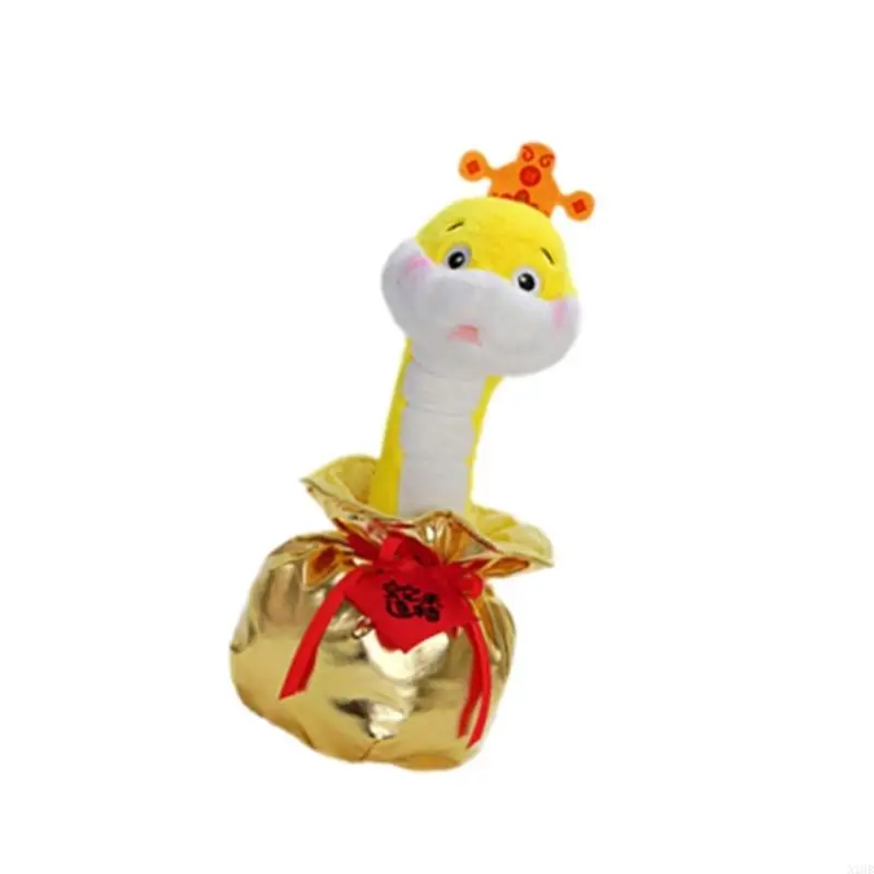 N1HB Cartoon Snake Stuffed Animals Musical Toy Spring Festival Chinese New Year