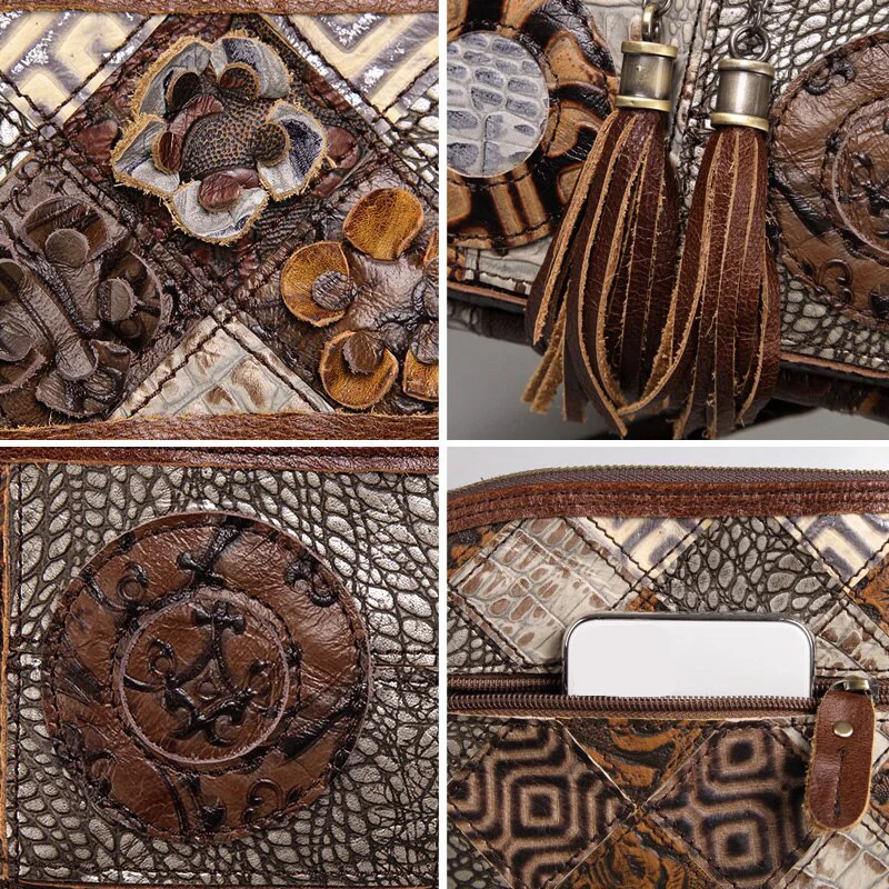 Women Bag Bohemian Genuine Leather Designer Floral Crossbody Luxury Shoulder Lady Tassels Vintage Splice Handbags crossbody bag women handbags leather shoulder bag