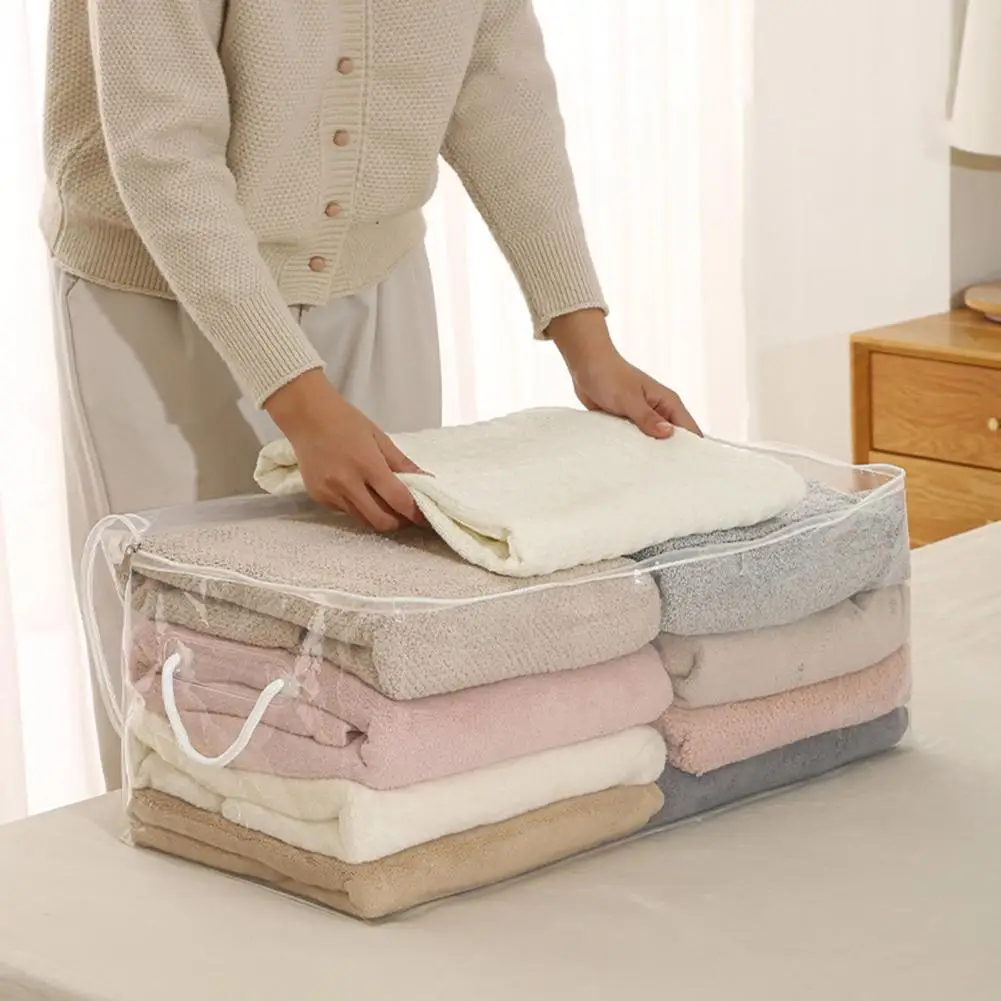 Storage Box Large Capacity Space-saving Foldable Clear Sweater Storage Bag PEVA Waterproof Bed Sheet Organizer Storage Pouch 3