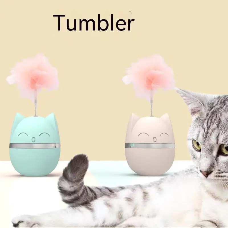 Cat Head Tumbler Toy Feathers Tease Cat Toys Interactive Cat Toys with Bells, Real Feathers, Pet Products, Cat Accessories 4 levels cat toy tower tracks cat toys interactive cat intelligence training amusement plate cat tower pet products cat tunnel