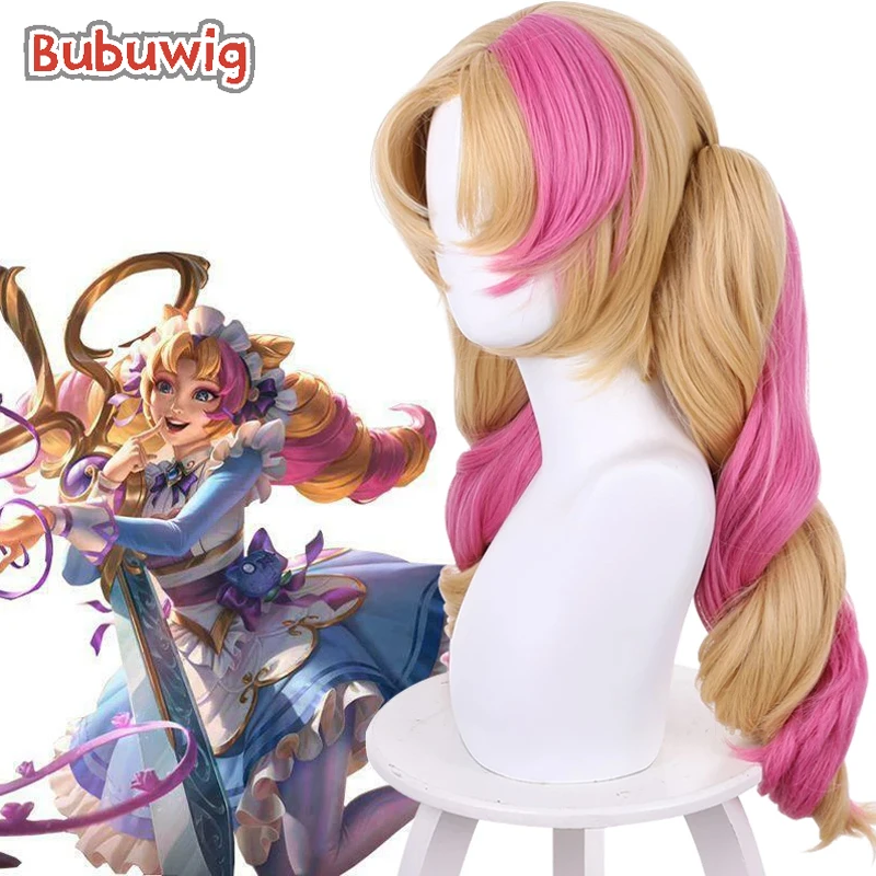 Bubuwig Synthetic Hair LOL Cafe Cutie Gwen Cosplay Wig Women 50cm Long Curly Blonde Mixed Pink Ponytail Wigs Heat Resistant satisfyer двухсторонний вакуум волновой вибростимулятор cutie heart pink