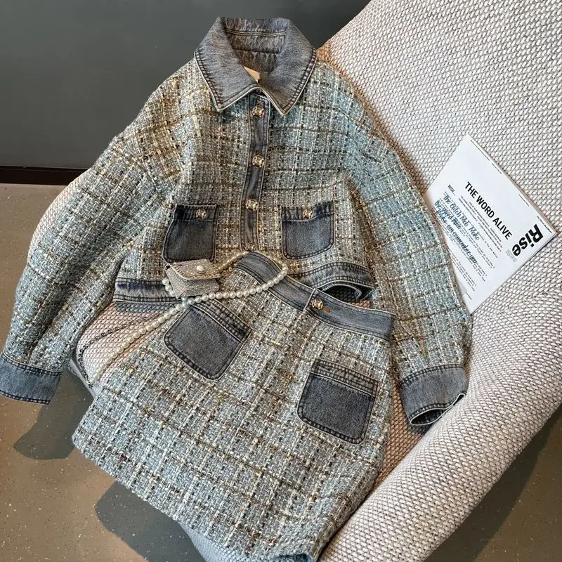 

Новый костюм, юбка, женская одежда, модель 2024 года, Модный молодежный приталенный костюм-Двойка для социалитов