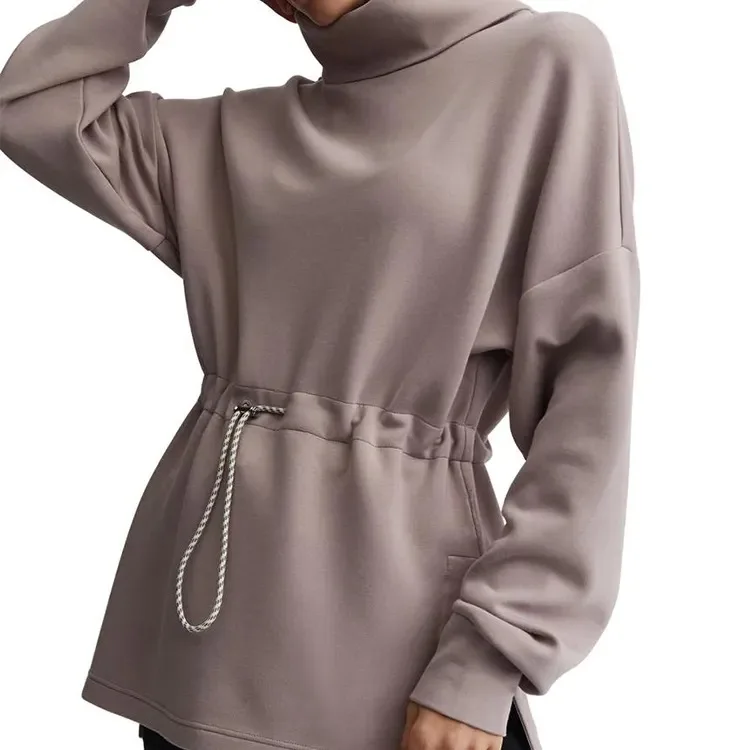 Women's Casual Long Sleeve Office Lady Solid Color Sweatshirts Pullovers 2023 Autumn Winter French Style Female Fashion Top