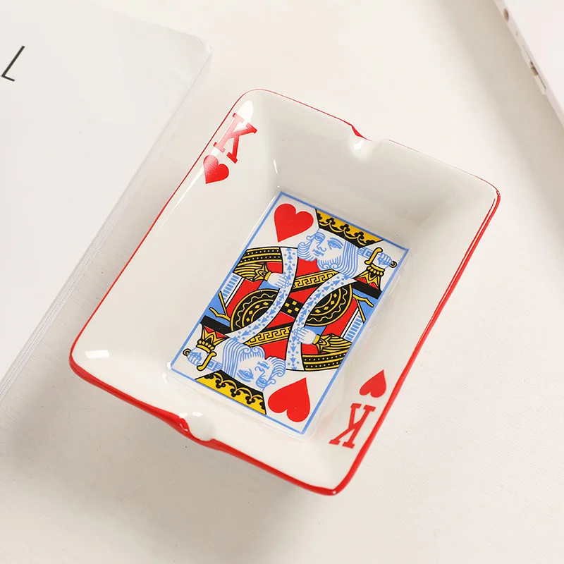 Creative Ceramic Ashtray for Home Office Poker Porcelain Ash Tray Smoking Accessories Living Room Ornament Man Gift
