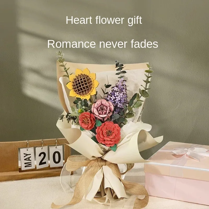 Simulated building block bouquet DIY flower arrangement small toy decorations Office home decorations Valentine's Day gifts building blocks toys