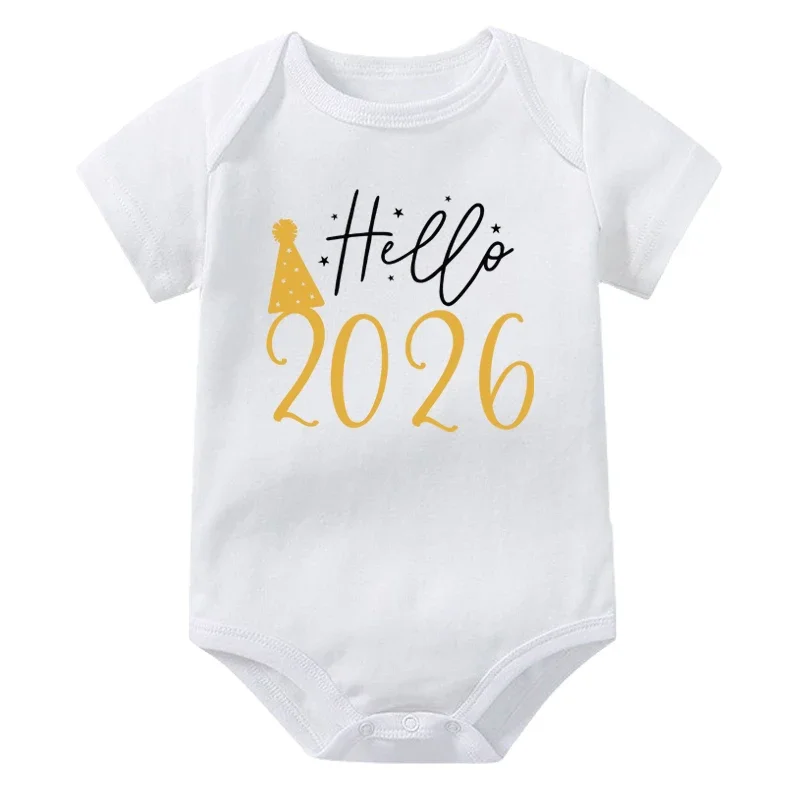 בודיסוט לתינוק Hello 2026 חיתול תינוק חדש שנה מתנה לתינוק חולצת שרוול קצרה חפיפה ילדים בנות בגדים מתנת מקלחת לתינוק חדש