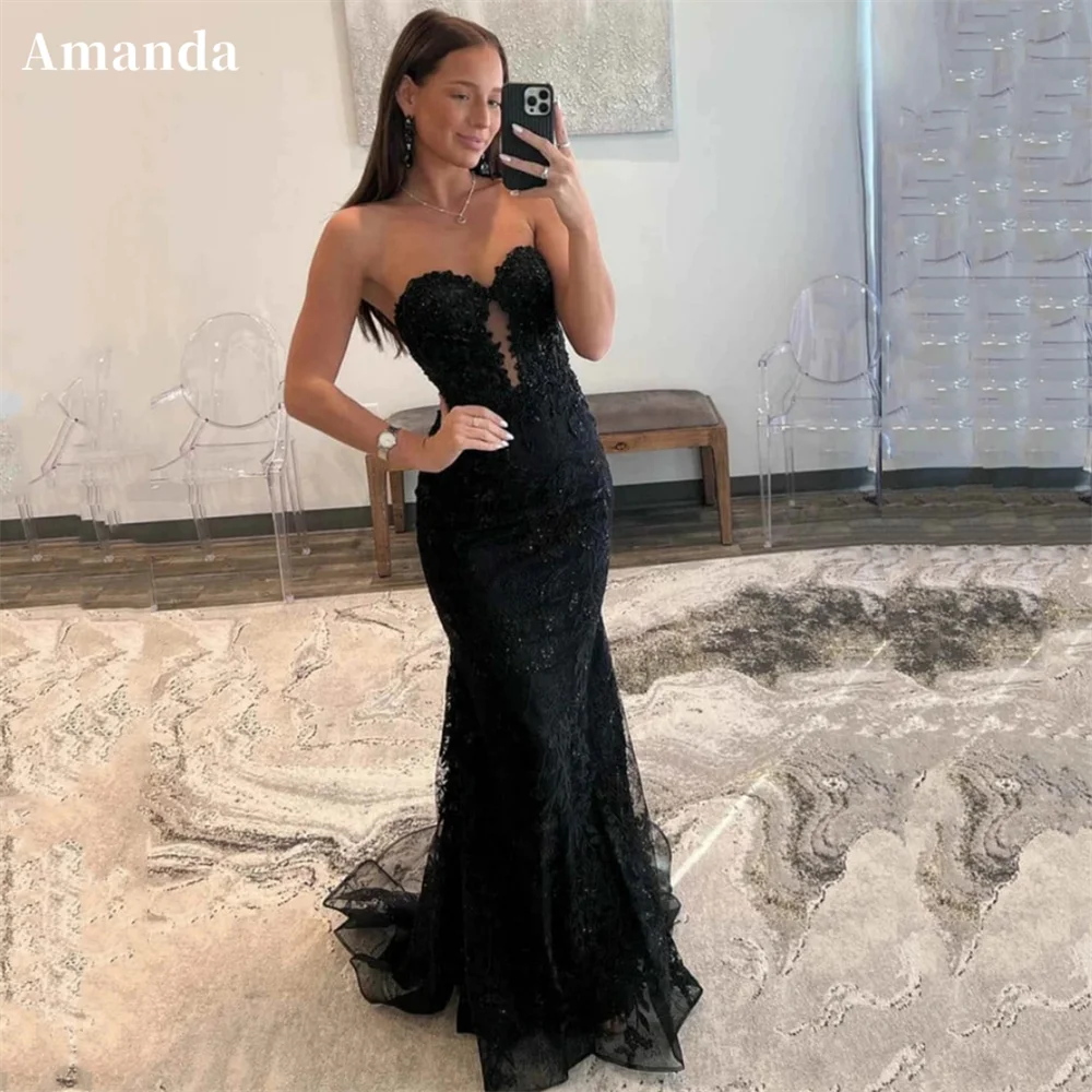 Sansa Sweetheart Lace Mermaid Prom Dress Sexy Black Fishtail Vestidos De Noche Sexy Senza Maniche Tromba Lace Muslimah