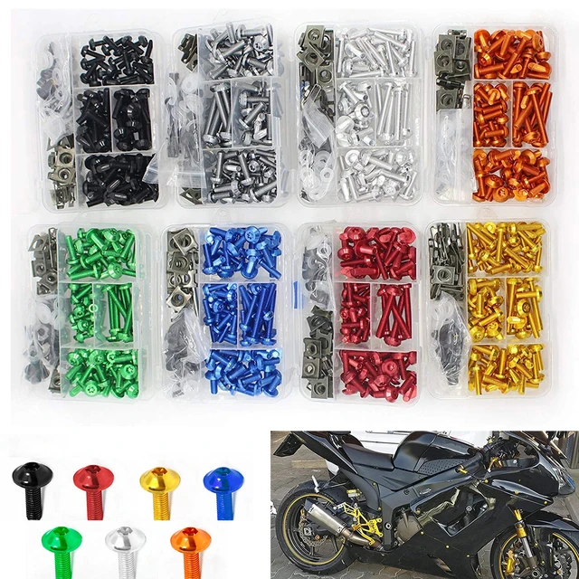 195pcs Motorrad Verkleidung Schrauben Mutter Kit Karosserie Schrauben  Motorrad Universal Kit Blau Bestes Geschenk