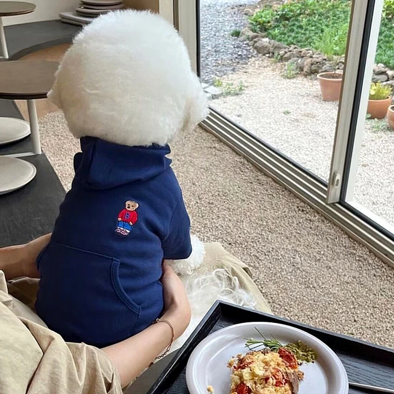 단색 반려동물 후드, 곰보다 통기성 여름 옷, 포메라니안 자외선 차단 옷, 자수 곰 강아지 옷