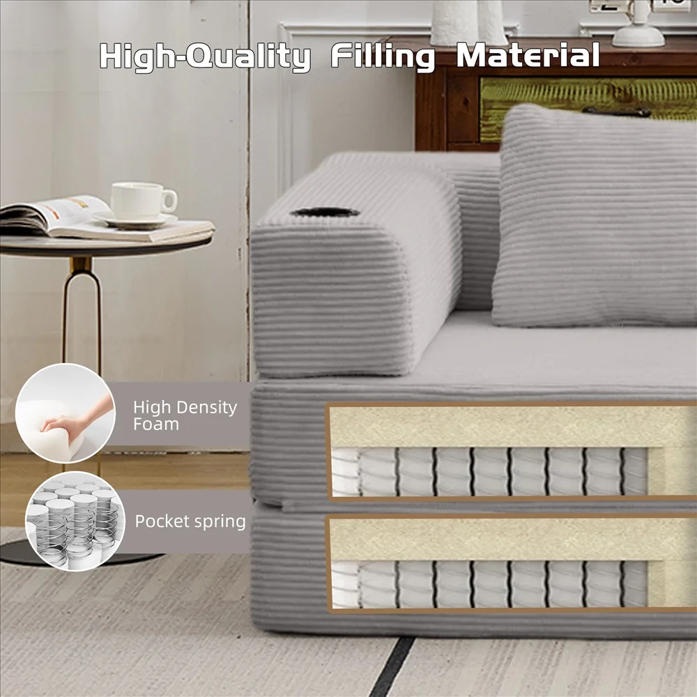 Luxuriöses Cord-Modulsofa Moderne Frei Kombinierbare Wandelbare Eckcouch mit Getränkehaltern Komfortable Tiefe Sitzfläche – Detail 7