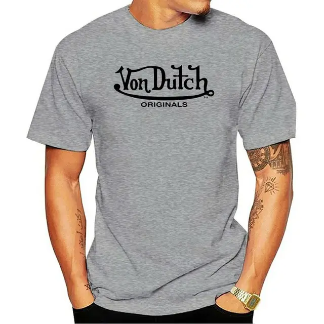 2020Von Dutch originals Logo White T-shirt for Men Size S-3XL 100%Cotton grayMen