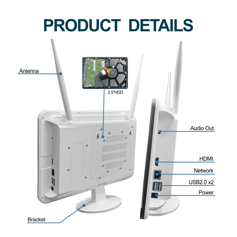 안신시 8채널 스마트 무선 WiFi 카메라 키트 5MP PTZ 야외 보안 카메라 비디오 감시 시스템 (16.5인치 LCD 포함)