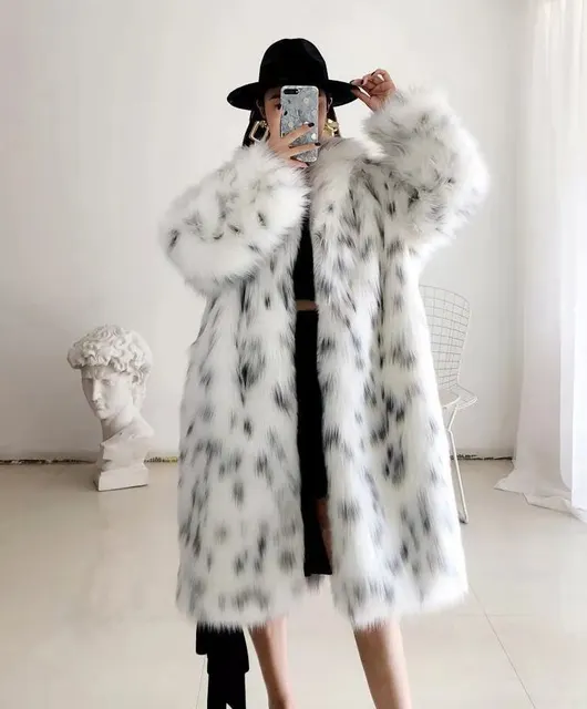 Faux Mink Fur Coat Women White XS-6XL Fox Fur Collar Thick Warmth Light  Luxury Winter Fashion Elegant Big Style Clothes Feminina