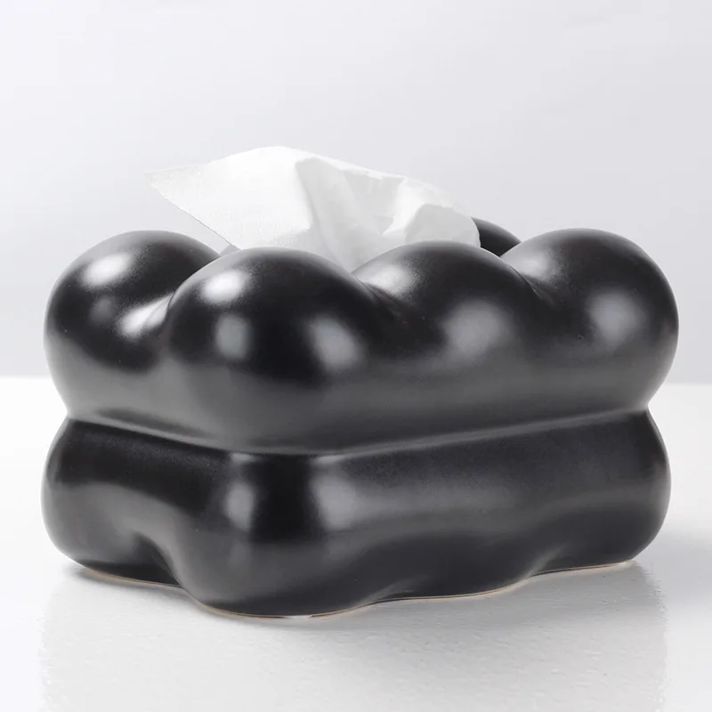 

Marshmallow Black Ceramic Tissue Box Paper Extractor Desktop Storage Organizers Paper Towel Holder Napkin Holder Home Decoration