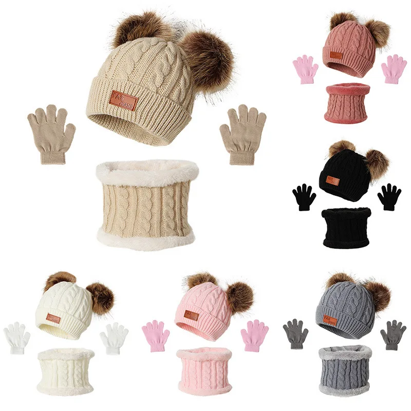 

Balleenshiny Baby Hat Scarf Winter Knitted Cotton Toddler Cap for Kids Boy Girl Infant Hairball Bonnet Scarf Warm Accessories