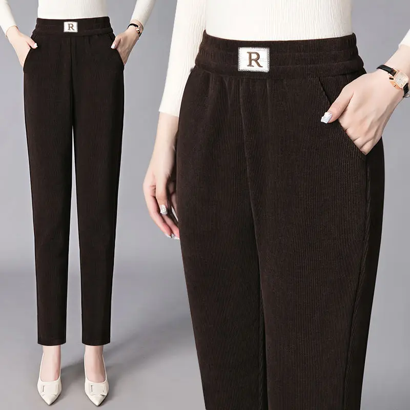Spring and Autumn Women's Elastic Pants High Waist Solid Pocket Letter Printing ElasticSlim Commuter Fashion Casual Pants