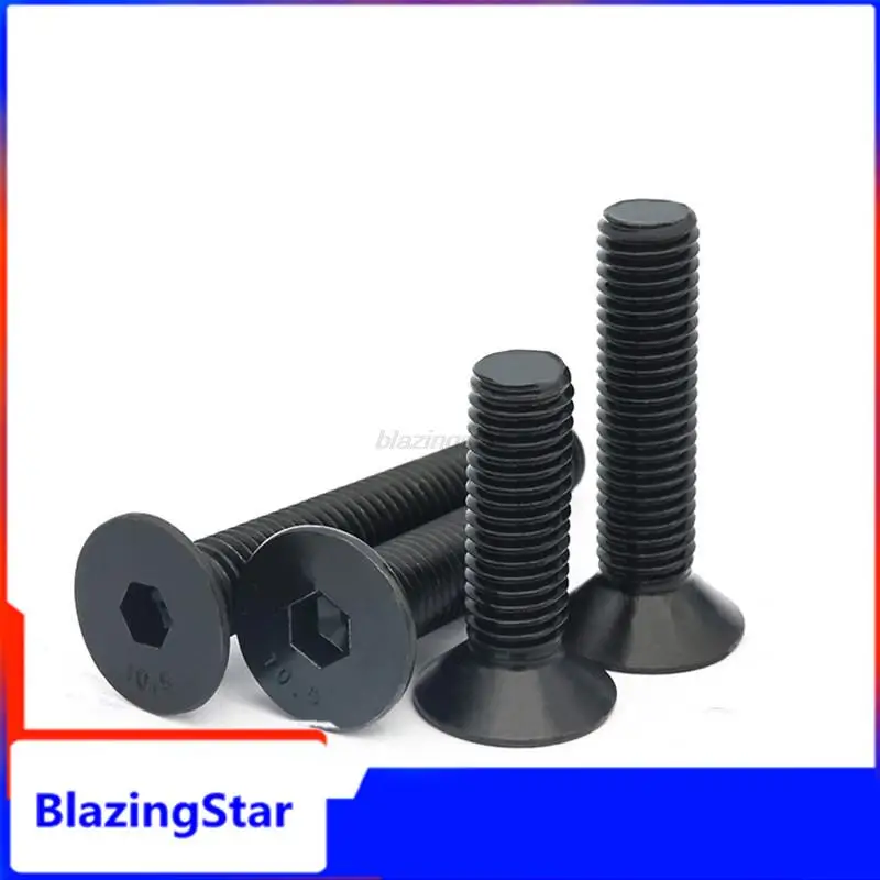 5/10/25/50x M1.6 M2 M2.5 M3 M4 M5 M6 M8 Black Grade 10.9 Steel Hexagon Hex Socket Head Flat Countersunk Bolt Screw Length 3-80mm