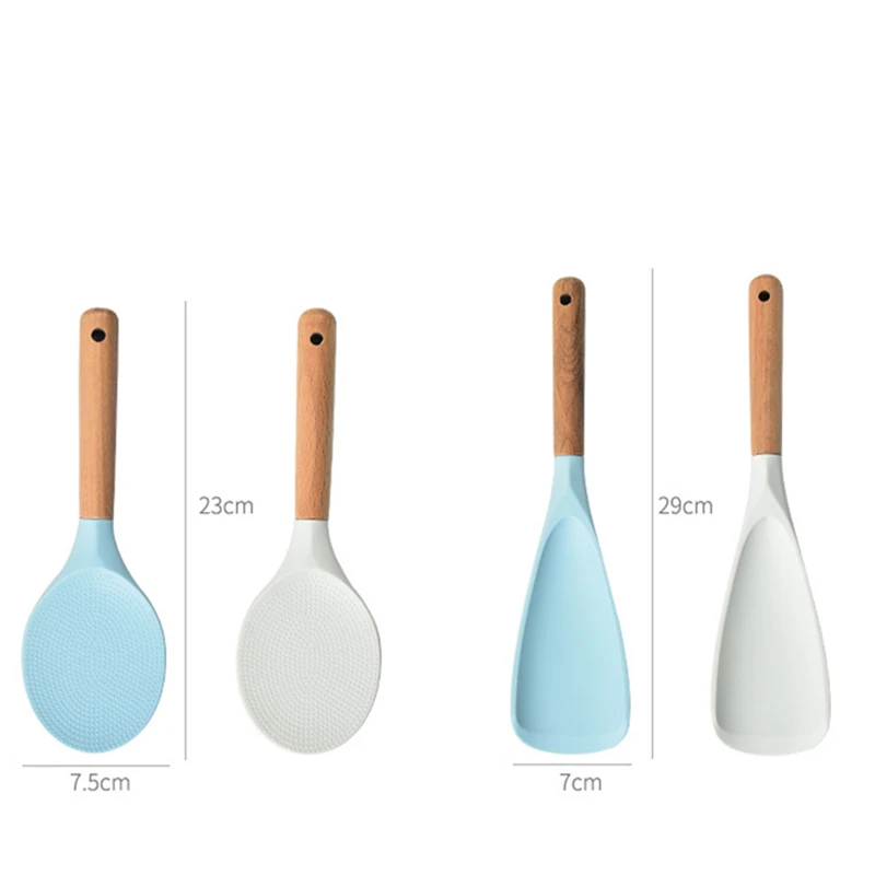 Wooden Handle Silicone Rice Spoon Non Stick Rice Spatula Japanese Cooking Shovels Kitchen Tableware