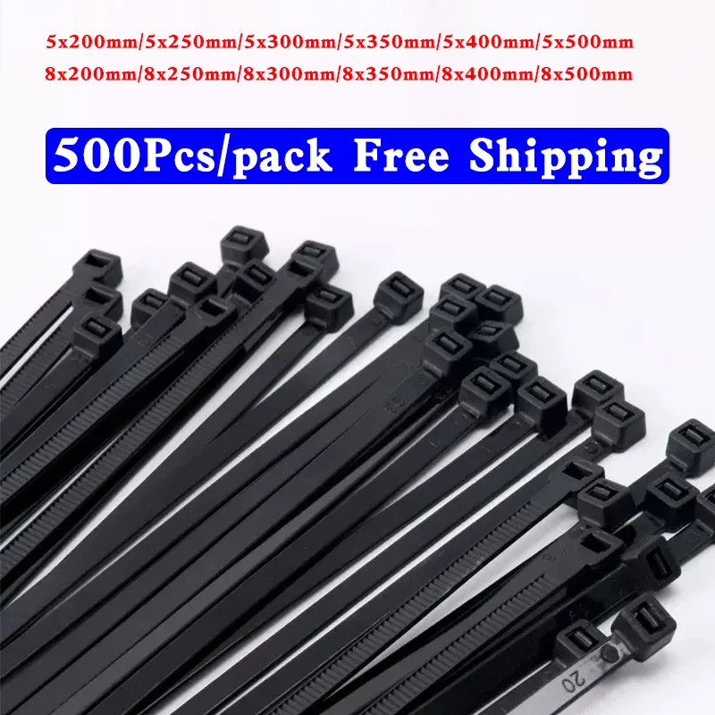 500pcs/pack Self-locking plastic nylon tie black cable tie fastening ring cable zip wraps strap nylon set For Home