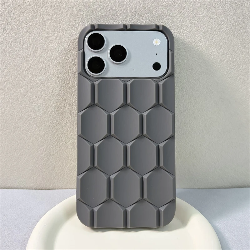 Luxury Matte 3D Honeycomb Cube Phone Case - Shockproof Bumper Cover