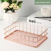 Nordic Gold/Rose Metal Iron Storage Basket Desktop Sundries Organizer Rack Cosmetics Makeup Brushes Holder Jewelry Storage Box 2