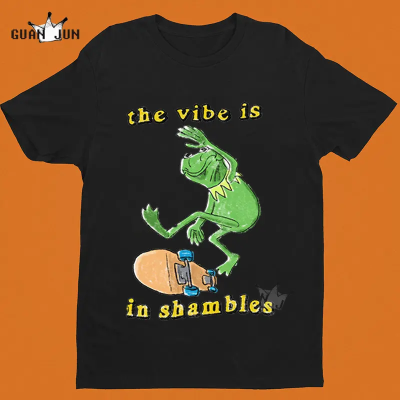 

Мужские футболки Vibe In Shambles из 100% хлопка, забавная футболка с лягушкой, мужские топы, унисекс, большая футболка для мужчин и женщин