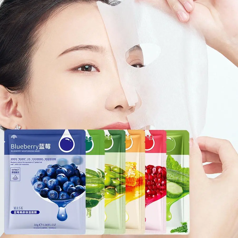 

1pcs Skin Care Sheet Mask Aloe Olives Pomegranate Seaweed Mask Care Green Tea Face Batch Korean Mask Facial F8A0