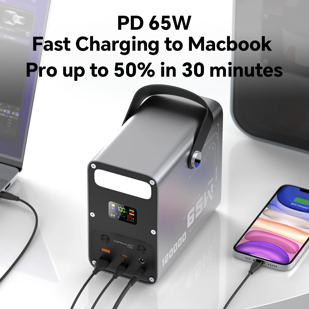 KONFULON 12000mAh 보조 배터리 PD 65W 고속 충전 대용량 휴대용 충전기 파워 스테이션 배터리 DC 36W 보조 배터리 팩