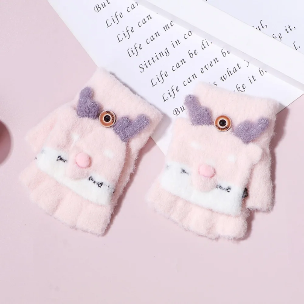 Cartoon Thick Kids Gloves Winter Warm Breathable Fingerless Gloves Cold-proof Knitting Mittens Baby Kids