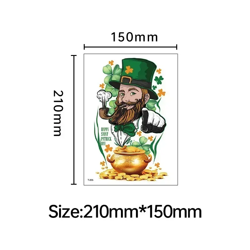 Large Half Arm Temporary Tattoos Skull Shamrock Waterproof Temporary Tattoo Sticker St. Patrick's Day Theme Party Supplies