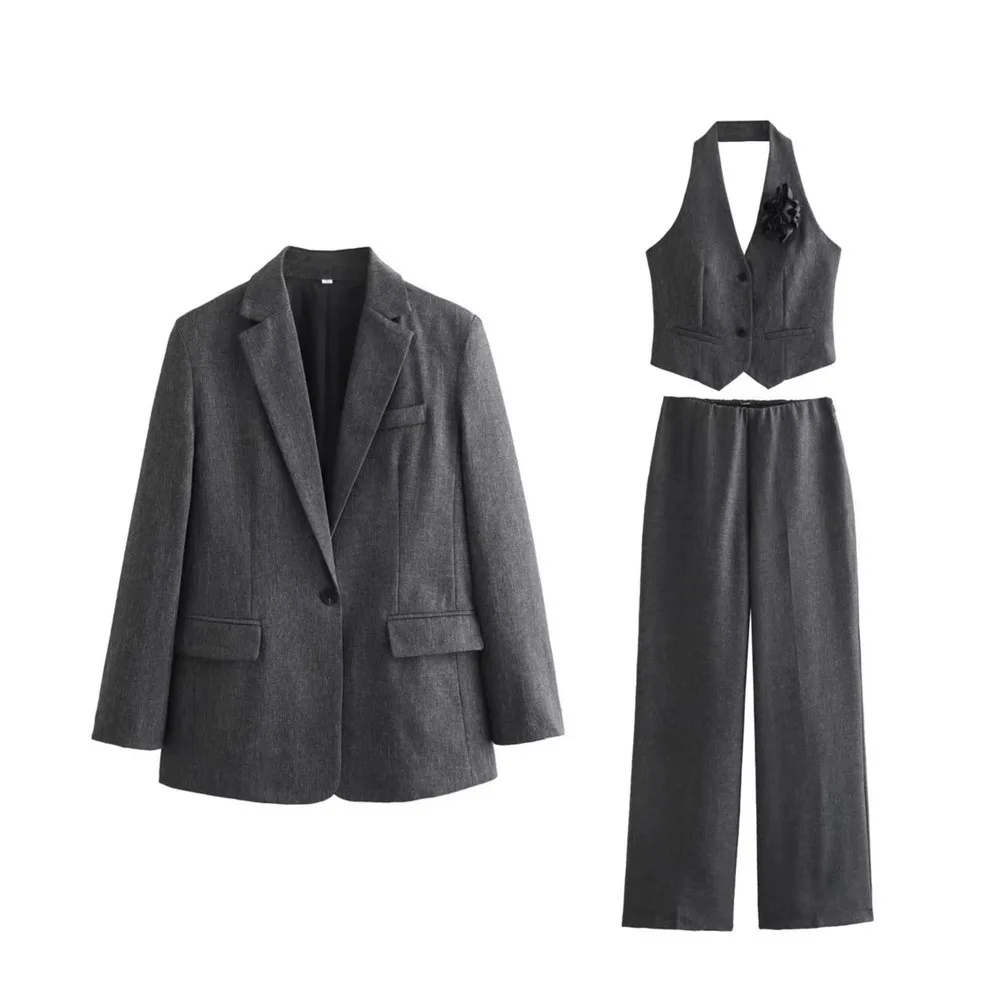 Women's 2024 summer new V-neck flower vest suit pants set_voghion.com