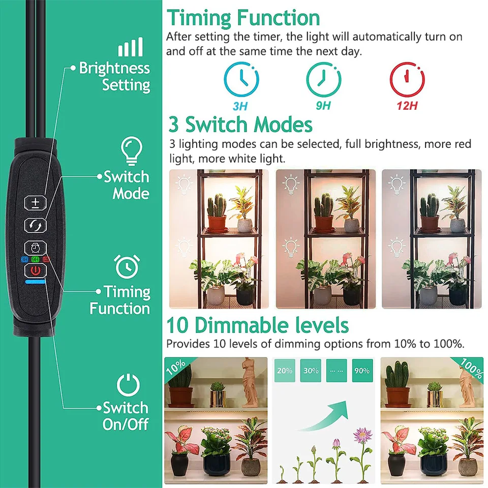 Lampe Horticole LED 540 LEDs - 4 Panneaux, Spectre Complet, Minuterie 3/9/12h Pour Plantes D'Intérieur
