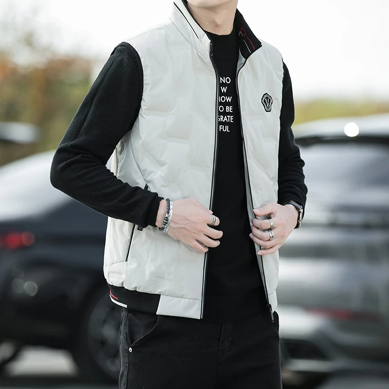 Men's Warm Down Vest Vertical Collar Warm Windproof Fashion Simple Design Loose Version Comfortable Fabric Skin-friendly Coats