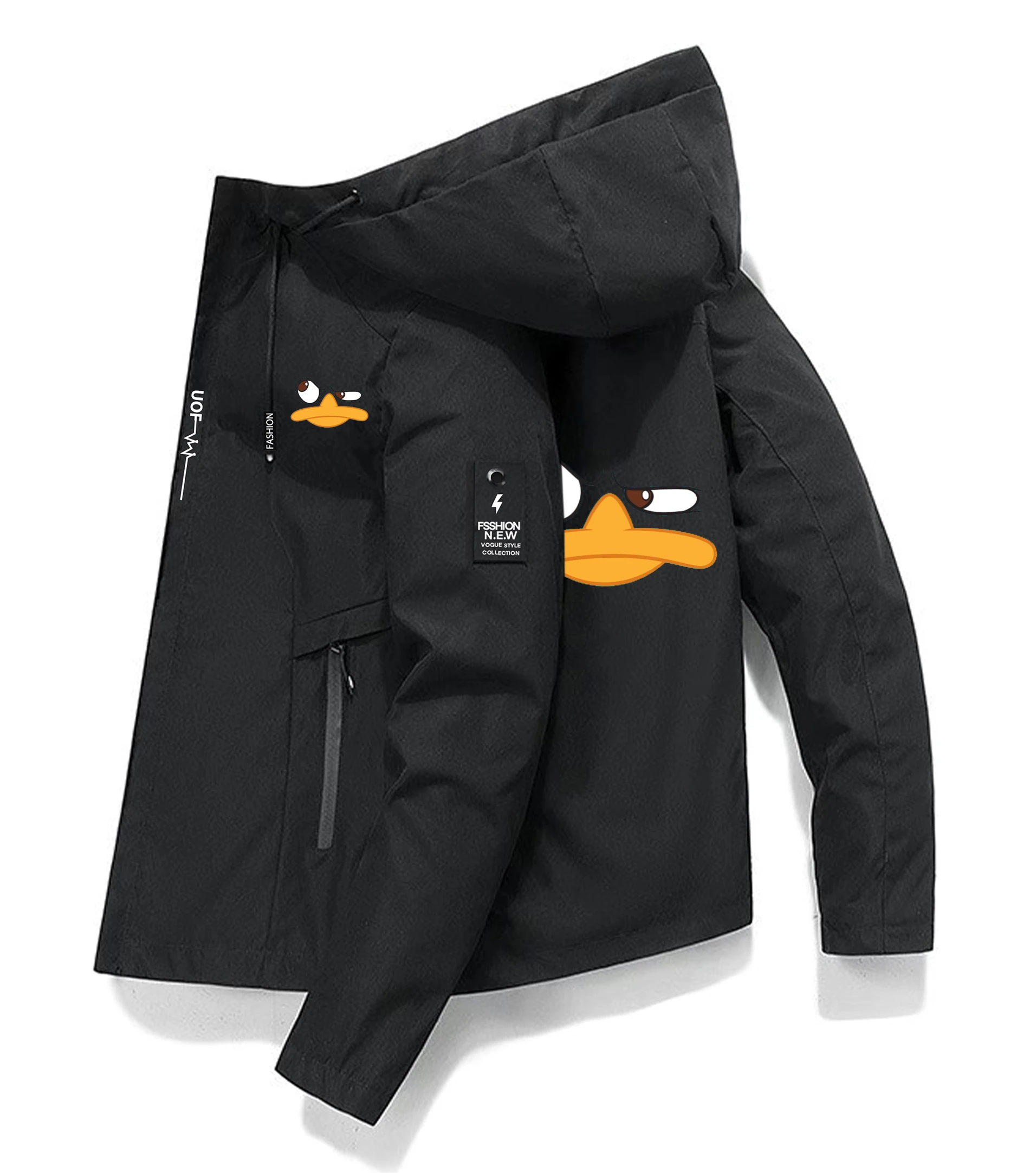 

Funny Cartoon Duck Printing Jacket For Men, Graphic Hooded Casual Long Sleeve Windbreaker, Comfy Loose Trendy Tops Male