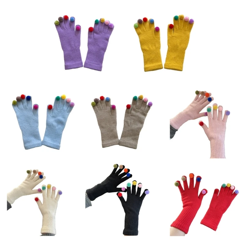 

Y1UB Knitted Glove Winter Full Finger Mitten Stretchy Colorful Decor Gloves