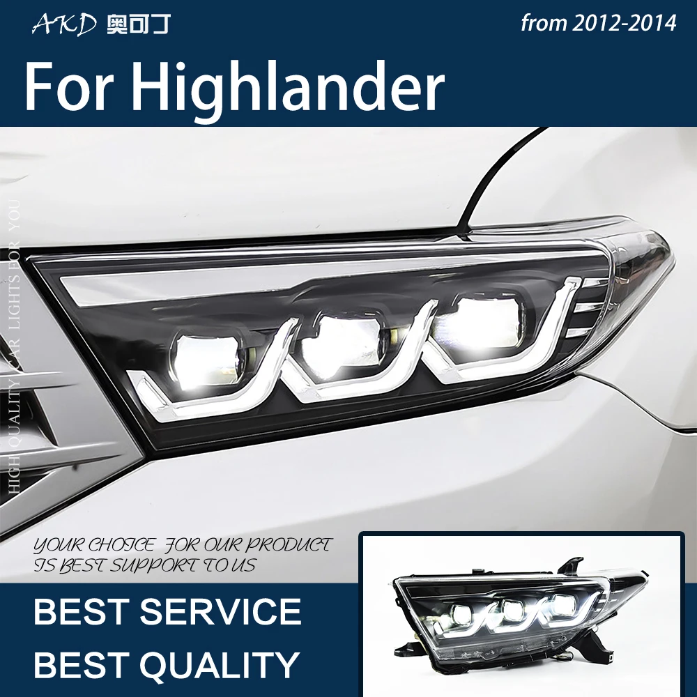 

Автомобильные фары для Highlander 2012-2014, лампы головного света в сборе, обновленный динамический проектор, 3 линзы, Hawkeye, дизайнерские аксессуары