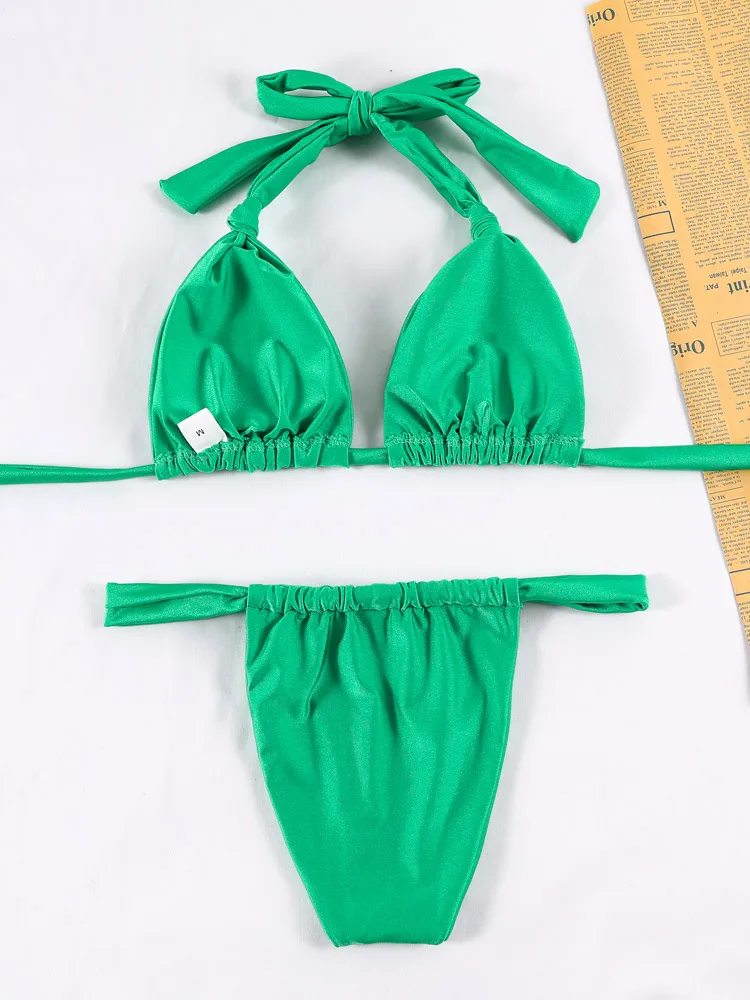 Solid Micro Bikini Set With Long Strap Detail