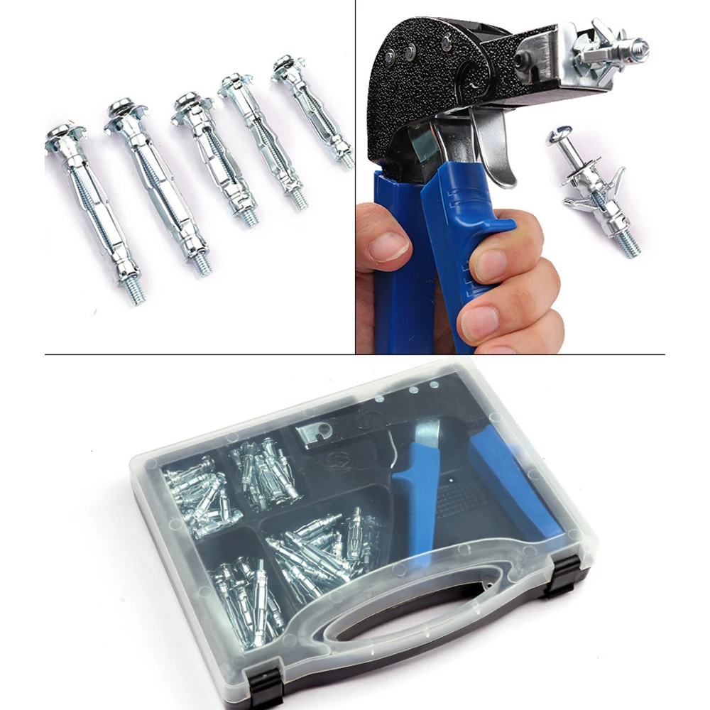 72PCS Wall Anchor Setting Tool Heavy Duty Hollow Wall Anchor Tool with 4 Sizes Bolts Hollow Drive Screw Kit