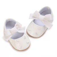 Newborn Bow Princess Shoes Soft Leather Anti Slip Rubber Sole Baby Walking Shoes White Girls Outdoor Small Leather Shoes 3