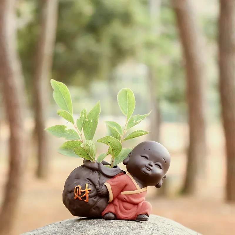Fortune Lucky Cute The Little Monk Purple Clay Tea Pet Home Decor Mini Water Planting Blumenvase – Detail 13